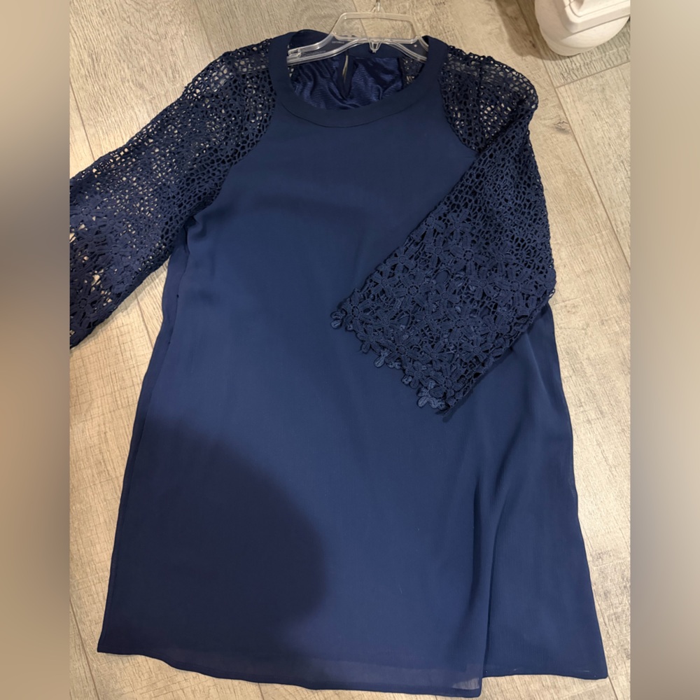 SHEIN Navy Blue Mini Dress with Lace Sleeves
